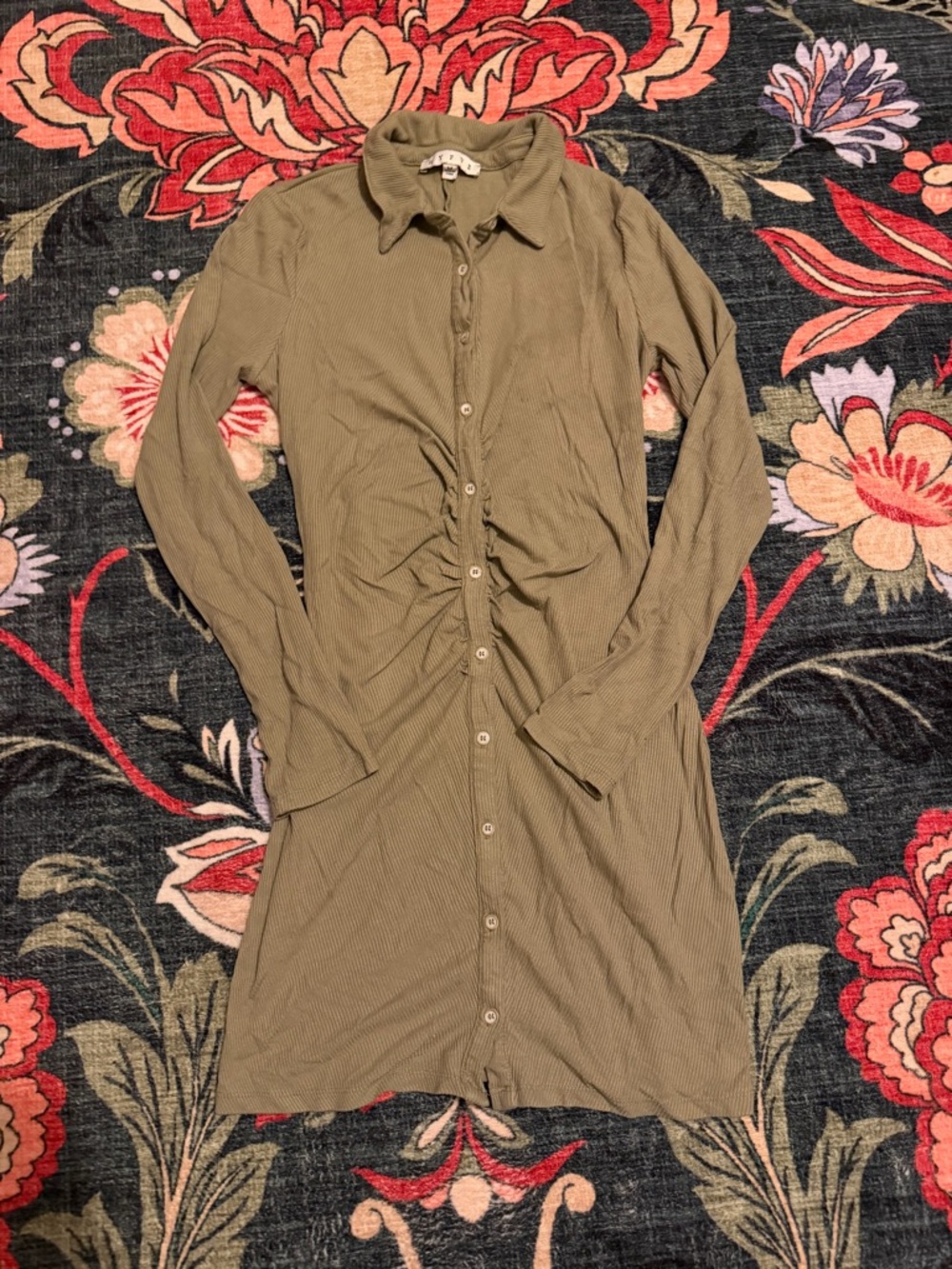 3/$25 ✨ HYFVE Button Front Ribbed Mini Dress Women’s M Olive Green